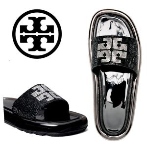 Tory Burch Crystal-embellished Slides in Black